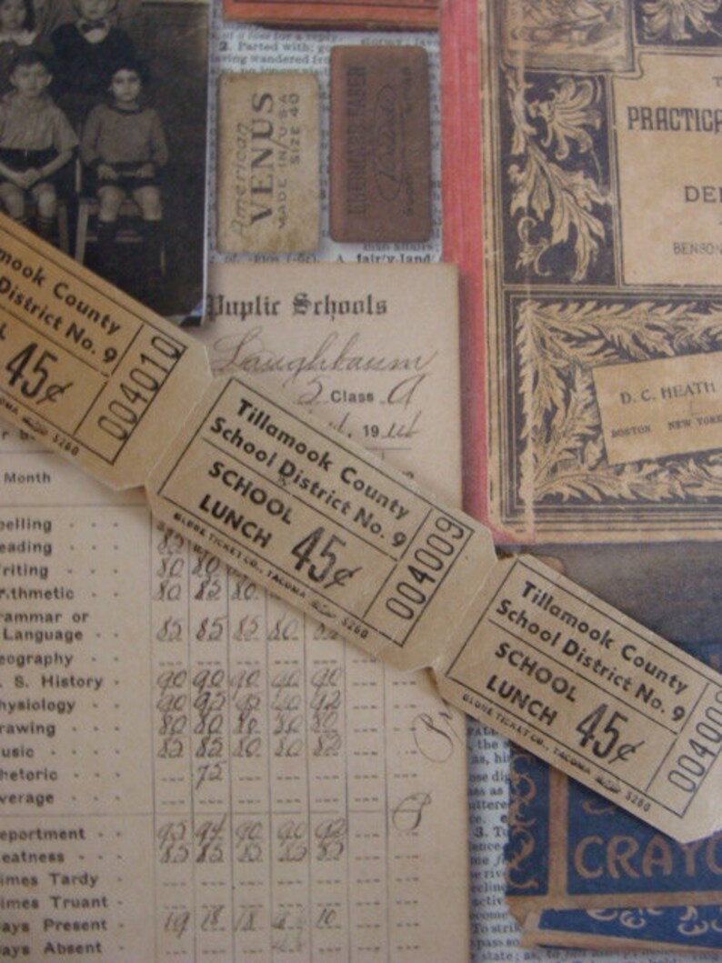 Antique 1950s One Dozen Lunch 45 cent Tickets Wonderful for School Memories Junk Journals image 1