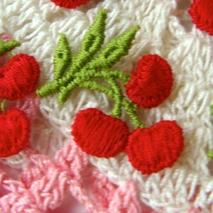 Vintage Kitsch Embroidered Cherry Appliques