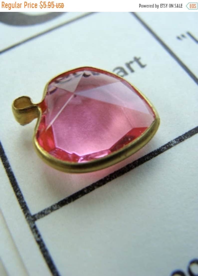 ON SALE Vintage Girly Girl Pink Diamond Cut Crystal Heart Pendant