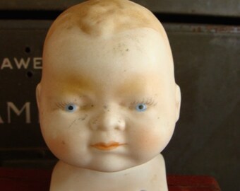 Antique Bisque Hand painted Shoulder Doll Head