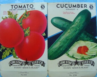 2 Antique Empty Seed Packets Unused Vintage Vegetable Garden Seed Ephemera