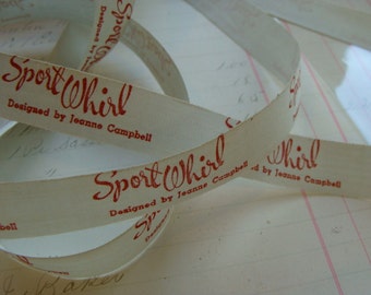 1940s Red and White  Antique Uncut Label Ribbon Yardage