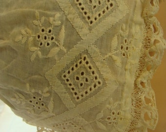 Gorgeous Antique Lace Needlework  Baby Bonnet N093