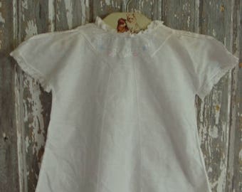Antique Handmade Embroidered White Cotton Baby Doll Dress N070