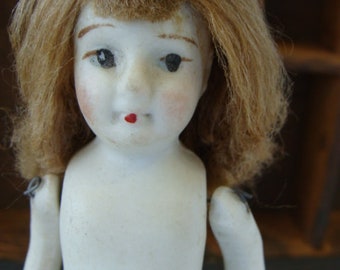 Vintage French Hand Painted Bisque Jointed Doll With Goat