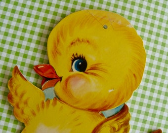 Vintage Kitsch 1950s Dennison Antique Die Cut Easter Adorable Chick