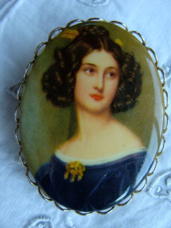 Antique Edwardian Victorian portait brooch gold f… - image 4