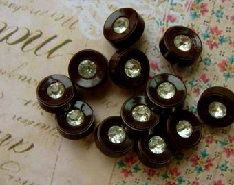 Vintage Rhinestone Buttons Matching Button set Chocolate Brown