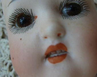 Antique German Bisque Doll Glass Eyes - Open Mouth - Teeth, 15 Made in  Germany