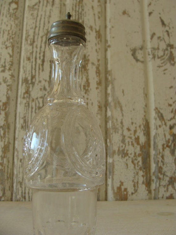 Antique 1920s Art Nouveau Glass Apothecary Bottle With Metal Screw