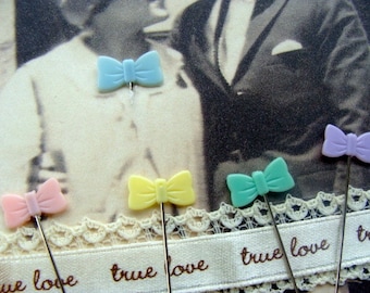 Small Precious and Sweet  Bow Pastel Stick Pins Little Embellishments to dress up everything