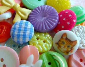 2 Dozen Vintage Buttons Easter Parade with Kitty Cat and Bunny buttons Collection N0 161