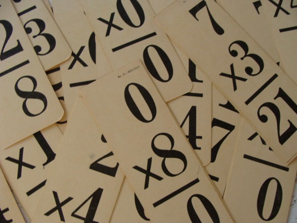 Very Large Math Flash Cards, Numbered Antique Mixed Mathematics Flash ...
