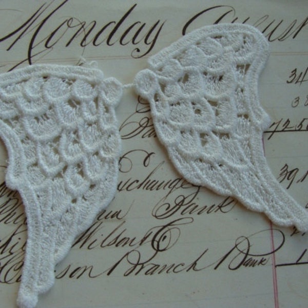 Stunning Vintage Embroidery Art Deco White Cherub Fairy Angel Wings