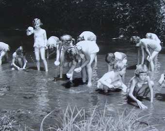 Wonderful Vintage 1950s News Journalist Black and White Photo Fun in the Lake