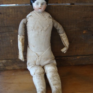 Antique Sawdust Leather Body German Doll Perfect for Farmhouse or White Decor bild 1
