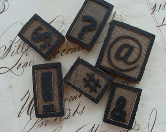 Wooden Embossed Frame Vintage Style Punctuation Marks Typographical Symbols New Markers 6PCS Wonderful for Journals N038