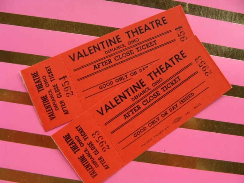 Vintage Valentine Theatre nAntique Tickets Light Cardboard Mint Condition image 2