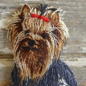 Precious Kitsch Puppy Yorke  Dog Embroidered Applique Wonderful for Junk Journals