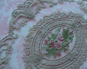 Gorgeous Scalloped Embroidered Soft Lace Large Applique Wonderful for Lace Journals Junk Journals