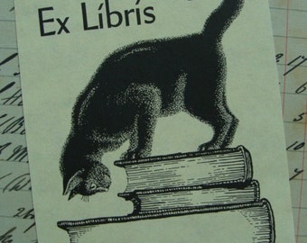 Gorgeous Vintage Black Cat Bookplate Label