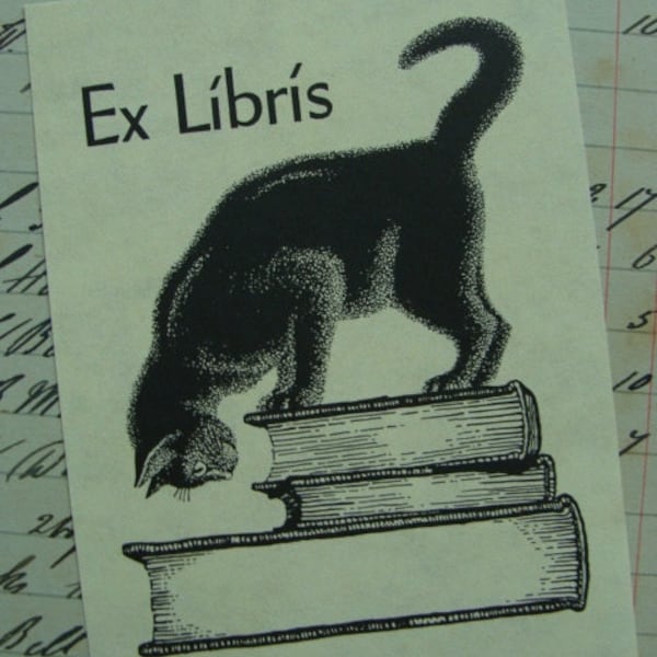 Gorgeous Vintage Black Cat Bookplate Label