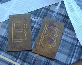 Large Vintage Salvaged  Antique Brass  Initial B Plate