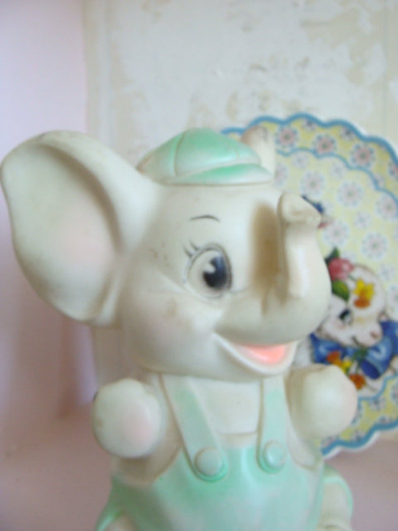 Vintage Kitsch Pretty Mint Color Squeak Toy Elephant image 5