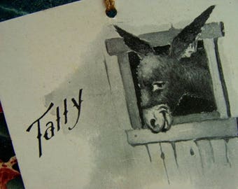 Antique 1902 Tally Place Card Adorable Kitsch Donkey Horse