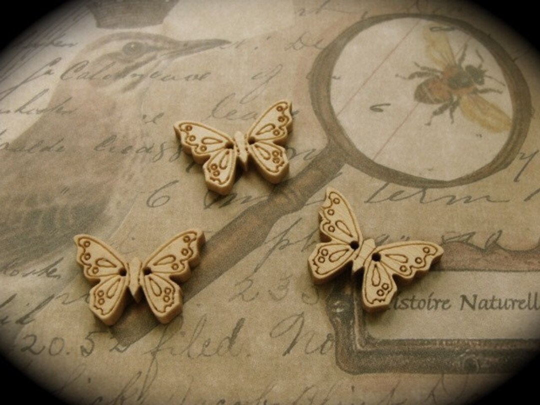6 Wooden Nature Butterfly Buttons - Etsy