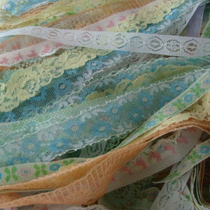 8 Yards Vintage and Antique Shabby Chic Lace Bundle Pretty Pastels Lot