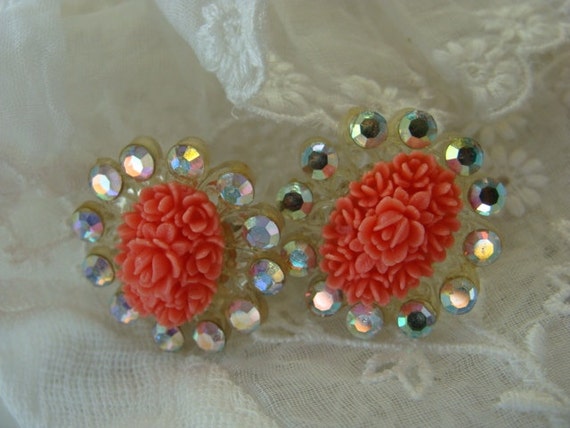 Vintage Antique Gorgeous Rhinestone Coral Wedding… - image 2