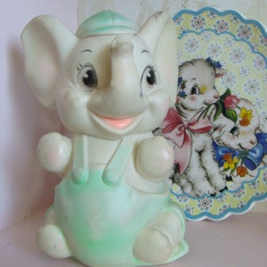 Vintage Kitsch Pretty Mint Color Squeak Toy Elephant image 2