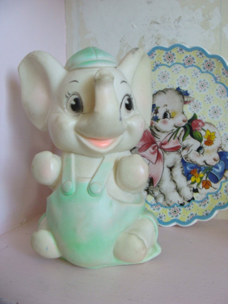 Vintage Kitsch Pretty Mint Color Squeak Toy Elephant image 2