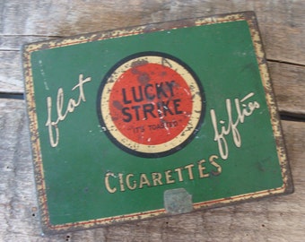 Antique Totally Nostalgic Lucky Strike Cigarettes Hinged Tin