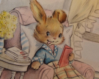 Batch of 3 Sweet Bunnies Vintage Kitsch Antique Special Mystery Stories Bunny Greeting Cards, Adorable Graphics