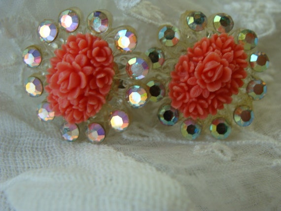 Vintage Antique Gorgeous Rhinestone Coral Wedding… - image 3