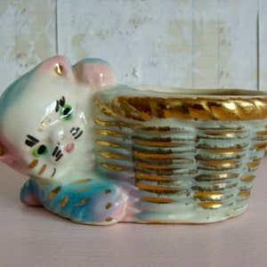 Vintage Antique Kitty Cat Rare and Adorable Antique Anthropomorphic Hand painted Gilded Planter/Vase