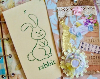 Large Vintage Flash Card Bunny Rabbit Farmhouse Decor Great for Easter Shelf Sitter