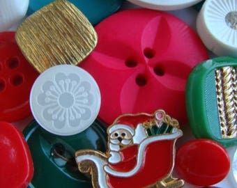 Over Two Dozen Antique and Vintage Christmas Buttons Rhinestone  Mixed Buttons Unit 24  26pcs