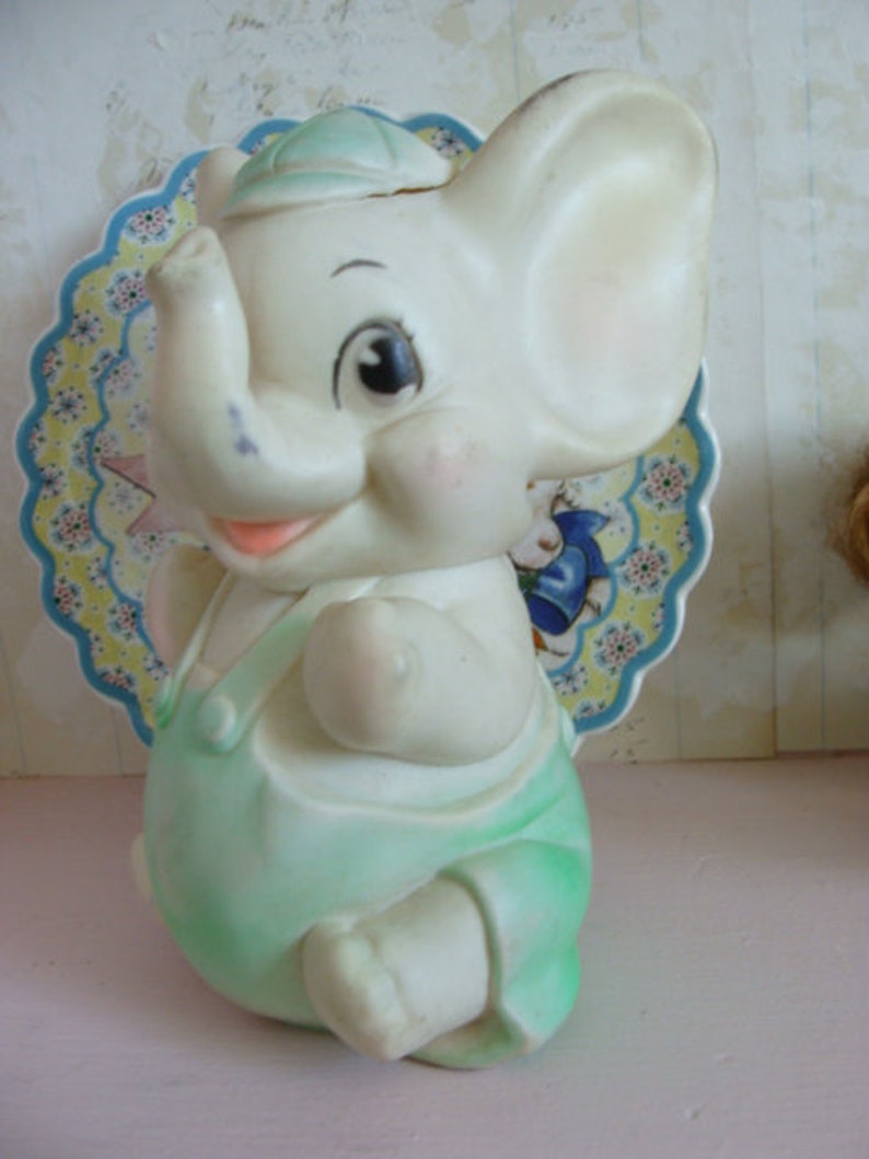 Vintage Kitsch Pretty Mint Color Squeak Toy Elephant image 6