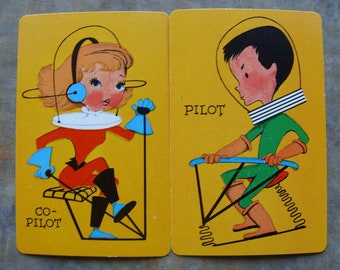 2 Vintage 1960s Rare Kitsch Space Rocket Playing Unused Trade Cards Mint Condition