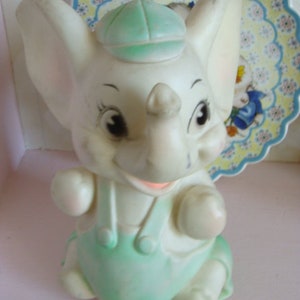 Vintage Kitsch Pretty Mint Color Squeak Toy Elephant image 8