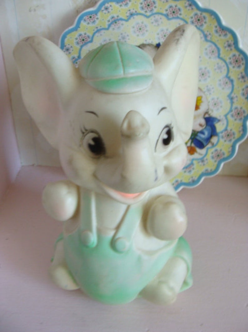 Vintage Kitsch Pretty Mint Color Squeak Toy Elephant image 8