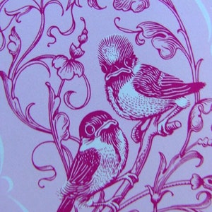 Antique French Pink and fuchsia Beautiful Bird Cards for Altered Art
