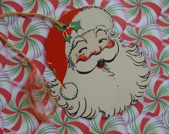 One Darling and Rare 1950s Die Cut Santa Christmas Card Tally