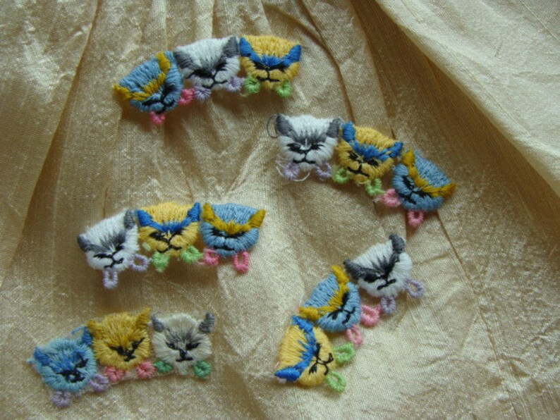 One Adorable Vintage Kitsch 1960s Rare Kitty Cats Applique image 2