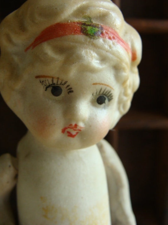 Vtg Antique Jointed Bisque Ceramic Boy Dolls 6.5” Japan