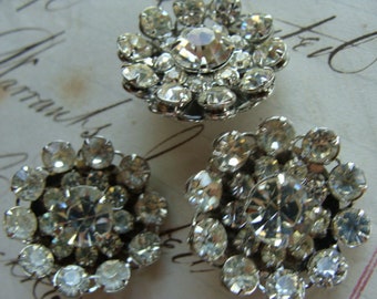 3 New Old Stock True Rhinestone Framed Settings Large Shank Buttons Great for Jewelry