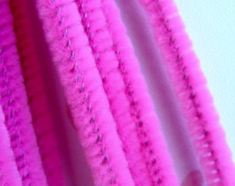 One Dozen Gorgeous Extra Thick Cotton Candy Pink Chenille wired sticks Pipe Cleaners